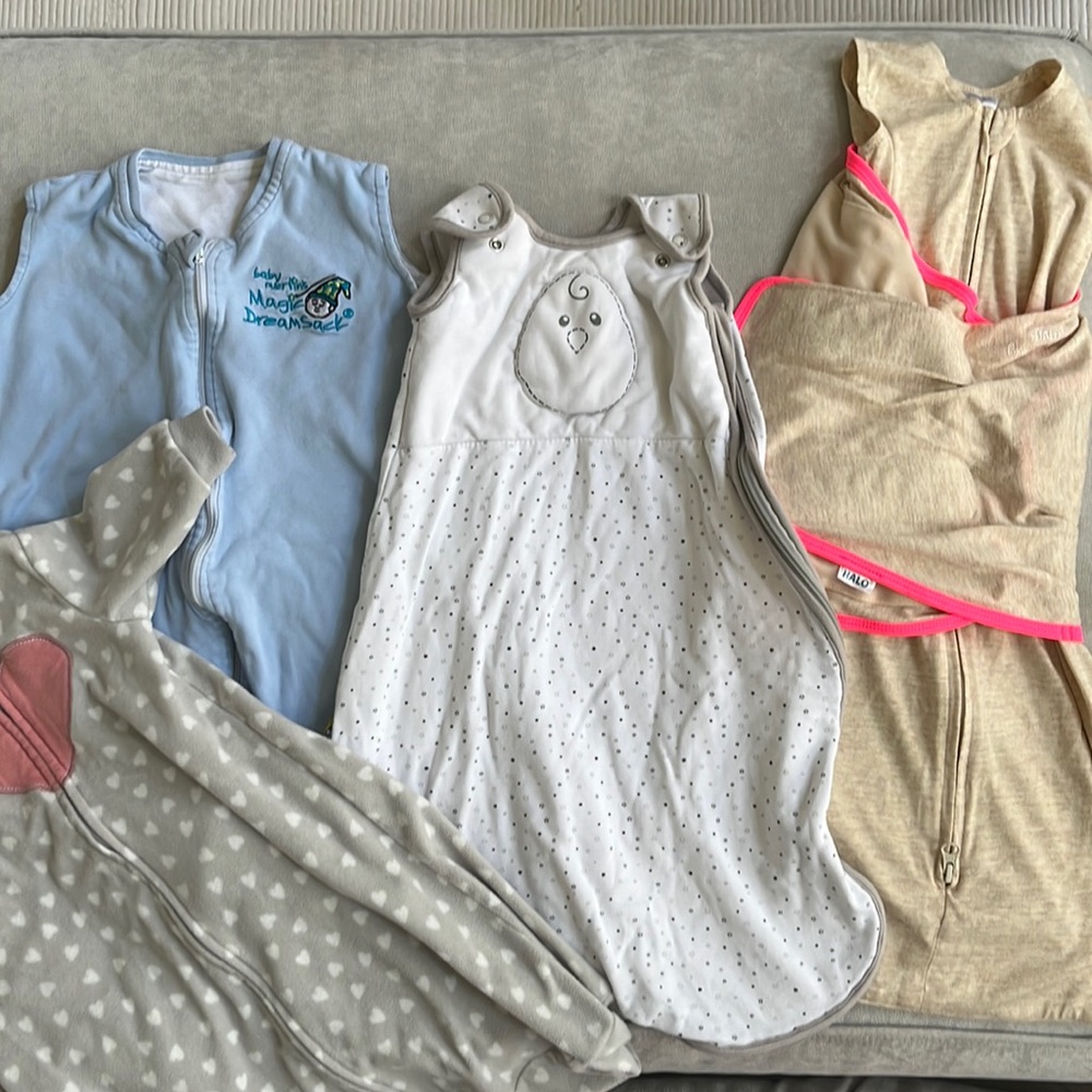 swaddle/sleep sack bundle- magic Merlin, nested bean, halo ideal temp, Carter’s